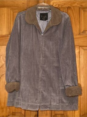 NWOT Tally Ho Outerwear Vintage 90s Jacket Corduroy Coat Gray Tan Size L Large
